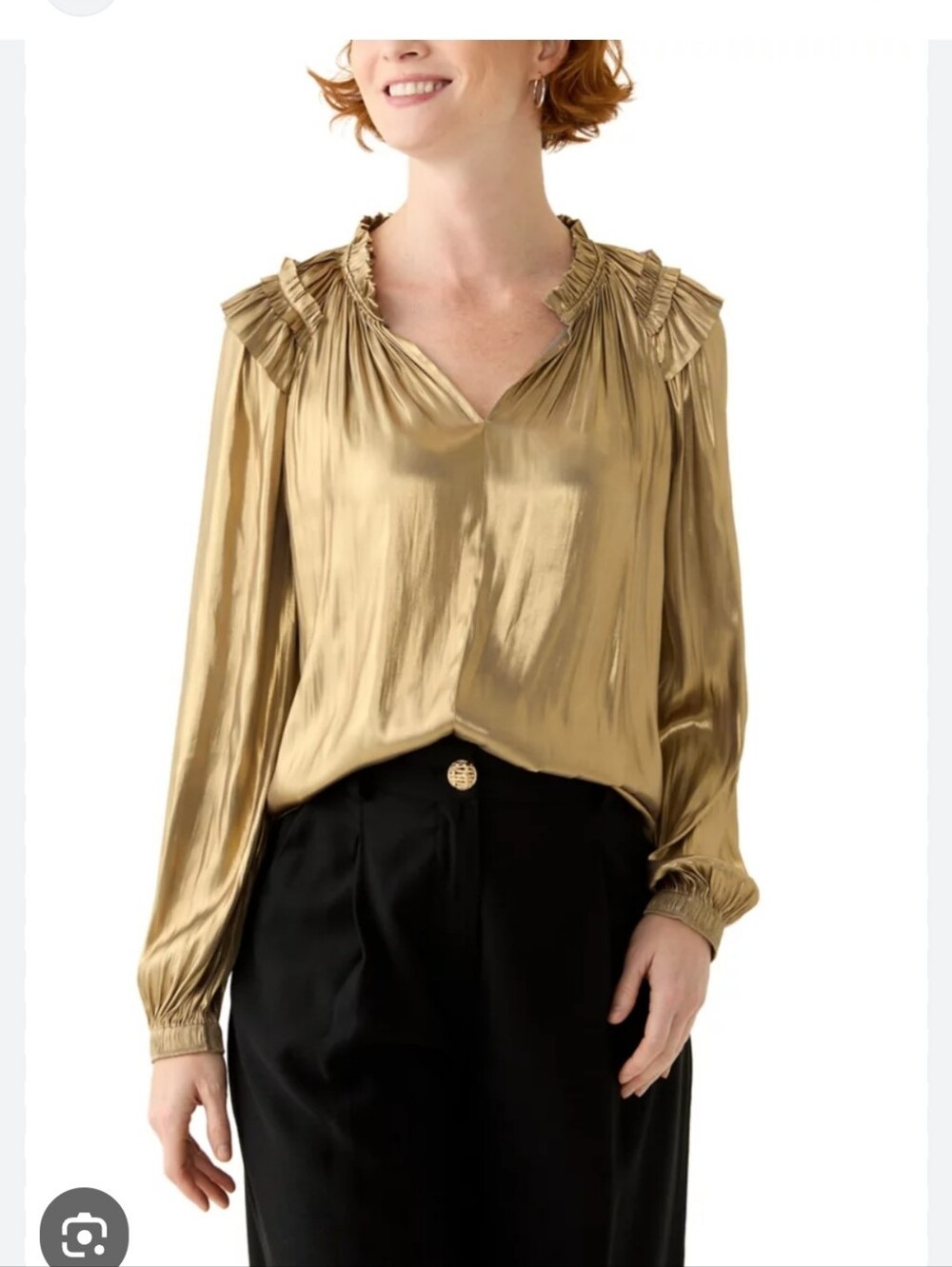 Philosophy Metallic Copper Ruffle-Trim V-Neck Blouse